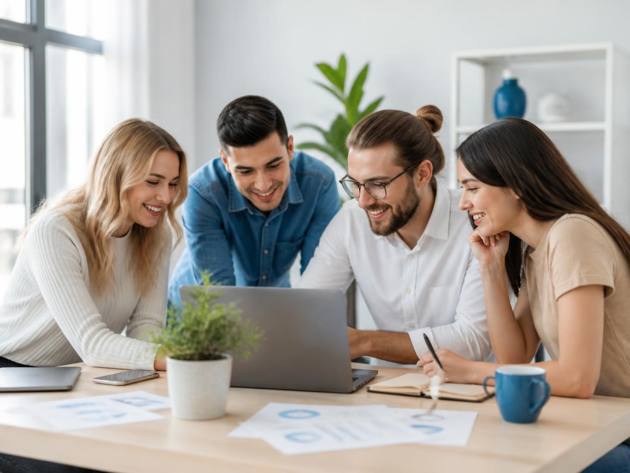 Equipe de uma pequena empresa analisando o desempenho dos anúncios